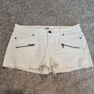 PAIGE Women's Cream Jean Shorts with Zipper Details